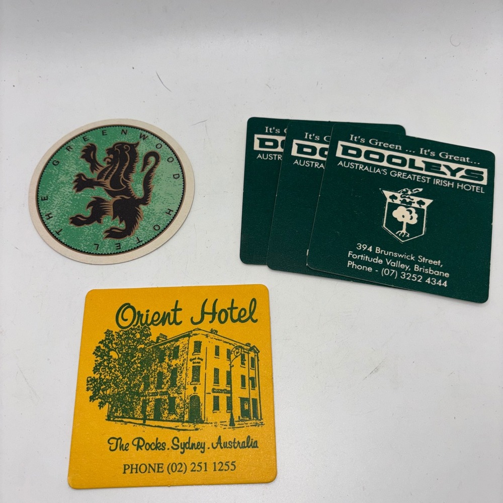 Vintage Australian Beer Coaster Lot Sydney Brisbane Orient Greenwood Dooleys 5pc